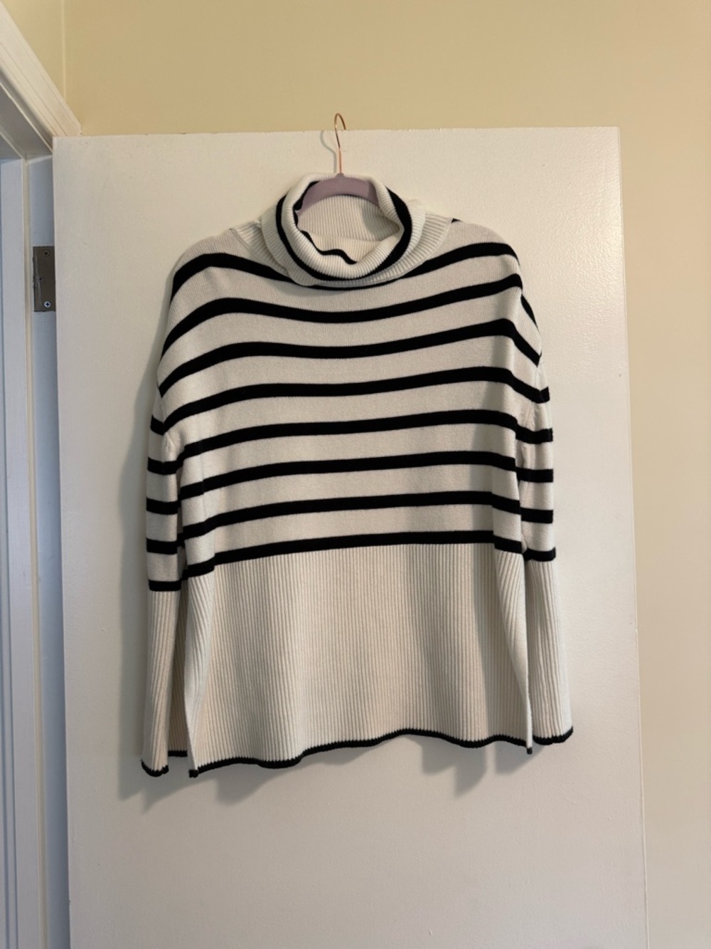 Cream and Black Striped Turtleneck Sweater - Women's